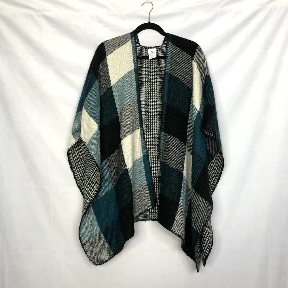 Woolrich plaid pattern knitted open blanket shrug poncho - ONE SIZE